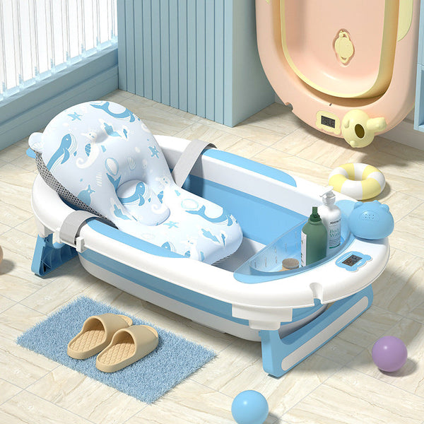 Foldable Baby Bath Tub Set with Built-in Temperature Sensor - Bear